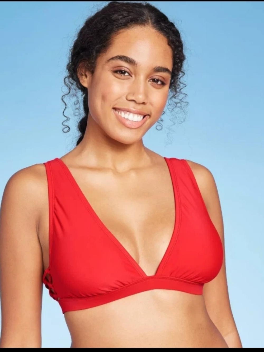 New Women's Caged Side Detail Bikini TOP size Small NWT  Shade & Shore Red
